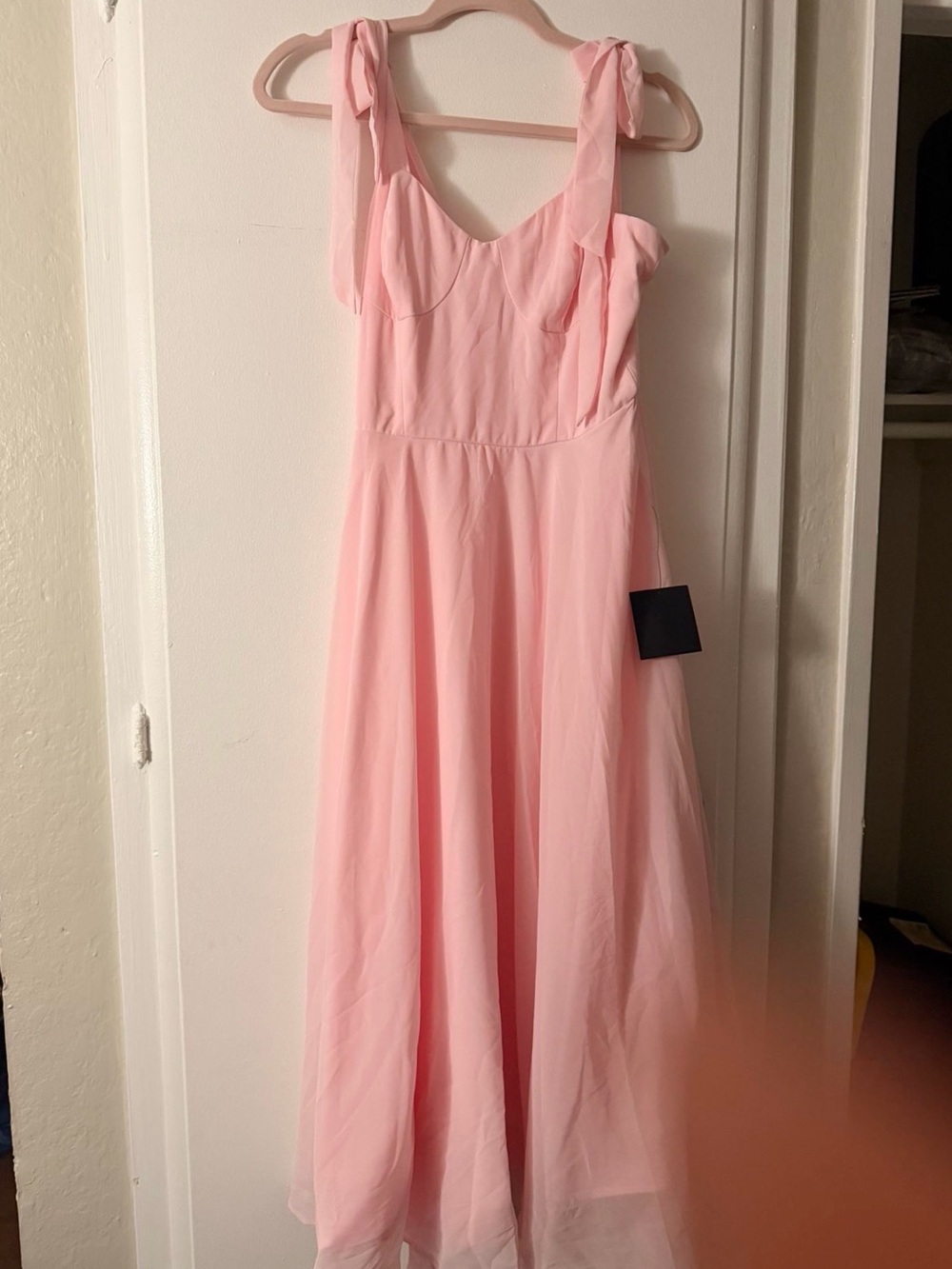 Charisma Light Pink Tie-Strap A-Line Midi Dress - Picture 4 of 8
